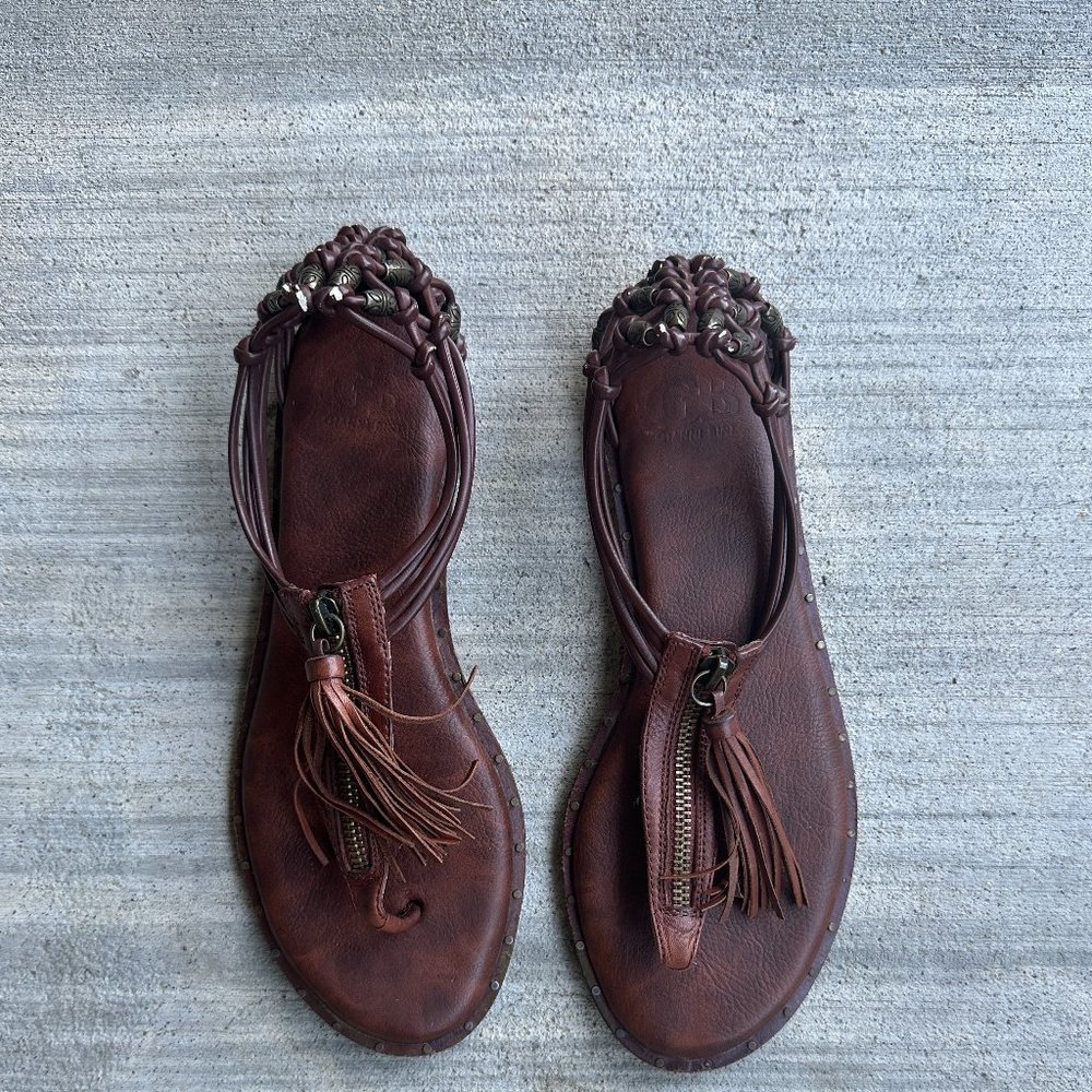 Gianni Bini Leather Zippered Gladiator Style Flat Sandals Size Womens 8.5 Brown